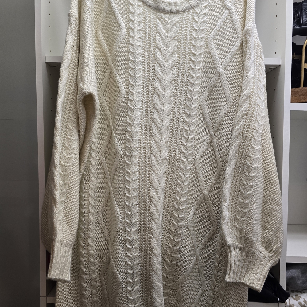 Flying Tomato Cream Knit Puff Sleeve Mini Sweater Dress - Picture 2 of 4